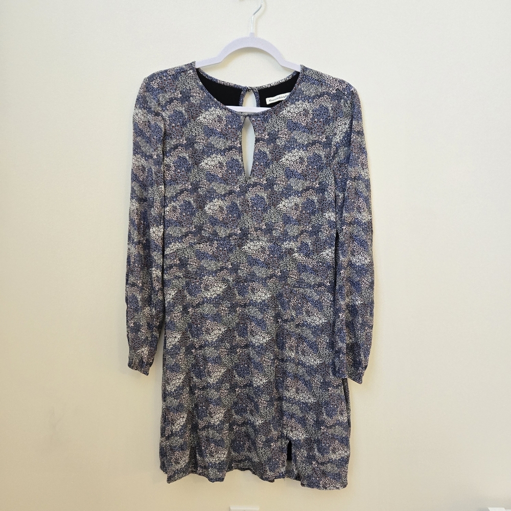 Abercrombie & Fitch Floral Dress Womens Large Blue Long Sleeve Keyhole Fit Flare